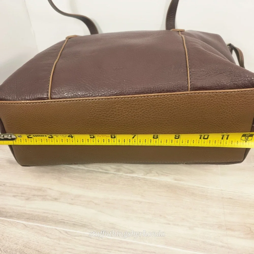 Fossil Felicity Leather Tote (Style SHB1981) Claret Red and Brown Trim CLEAN